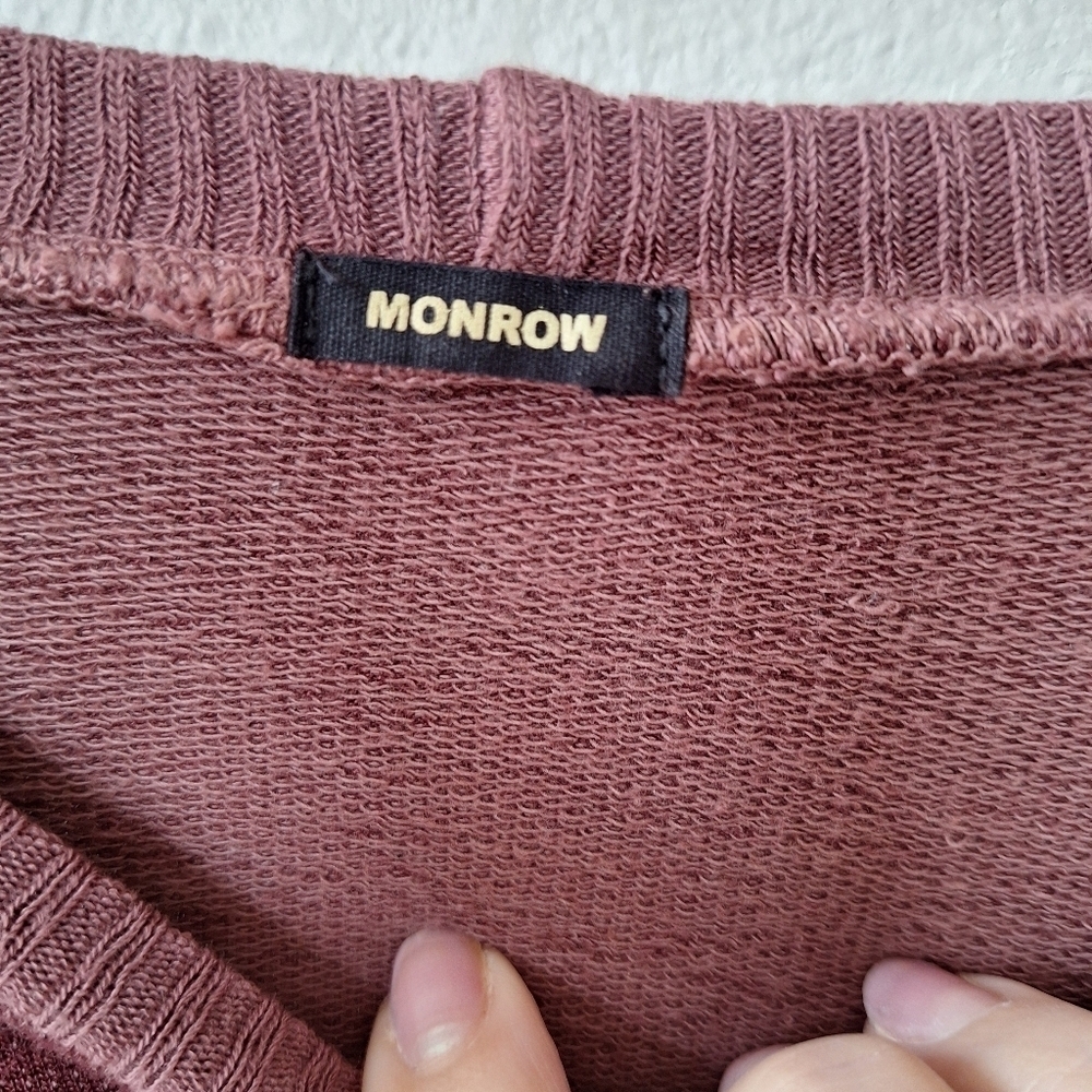 Monrow Womens Lightweight Crew neck Long Ribbed sleeve Top Burgundy Size S - Picture 2 of 5